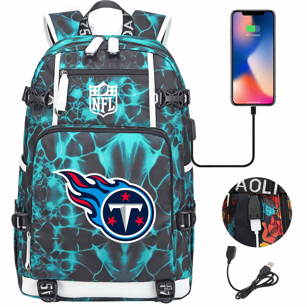 Tennessee Titans Football Team USB Charging Backpack School Notebook Travel Bags