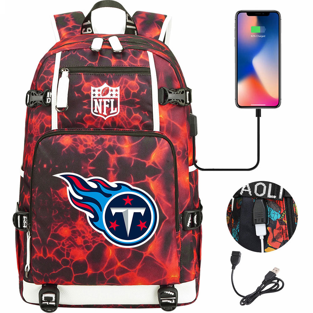 Tennessee Titans Football Team USB Charging Backpack School Notebook Travel Bags