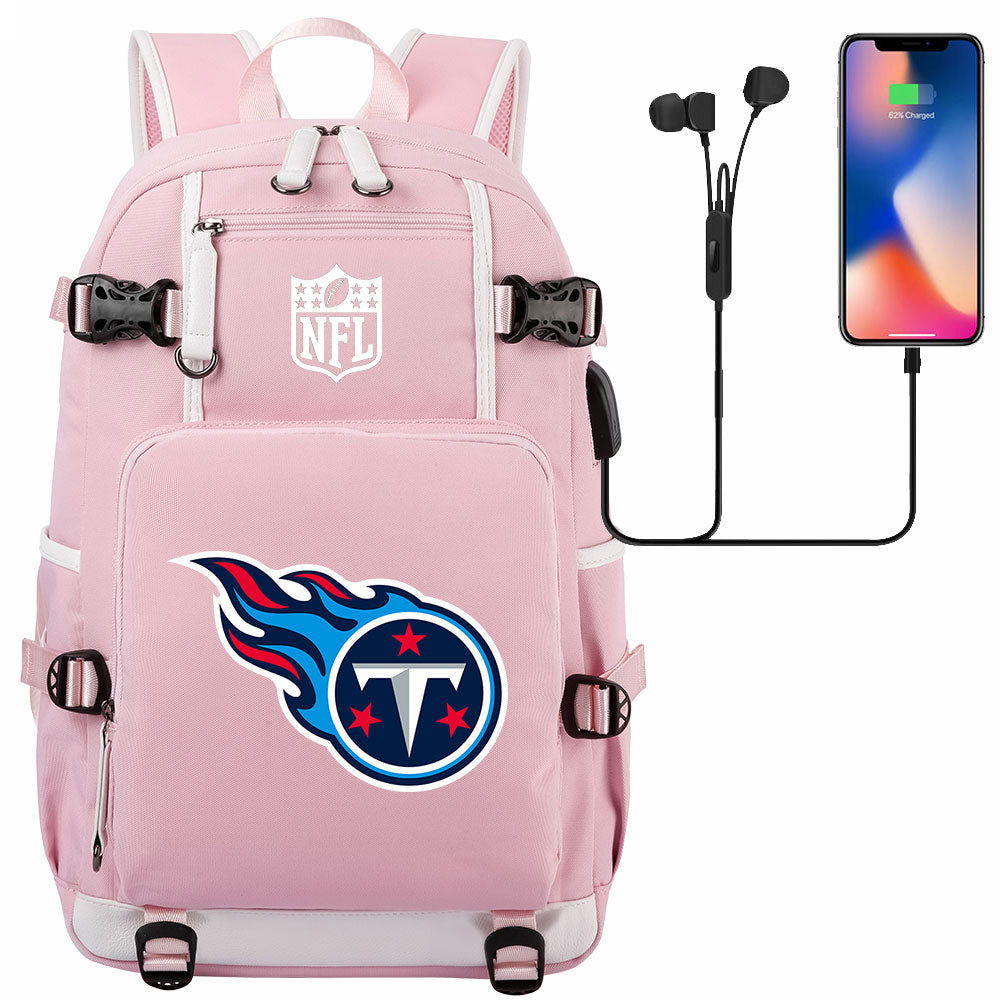 Tennessee Titans Football Team USB Charging Backpack School Notebook Travel Bags