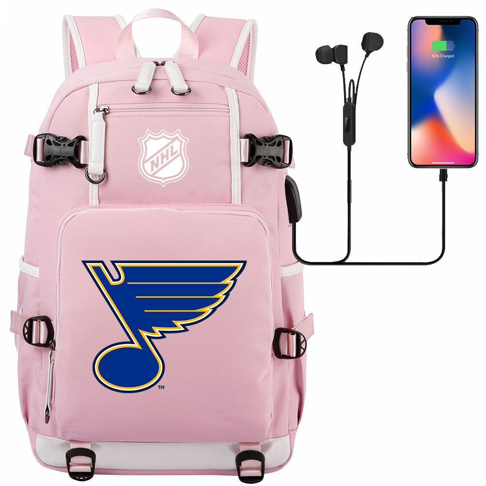 St Louis Blues Hockey League USB Charging Backpack School Notebook Travel Bags