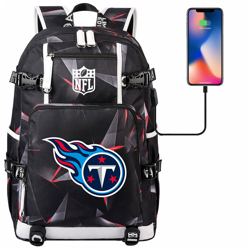 Tennessee Titans Football Team USB Charging Backpack School Notebook Travel Bags