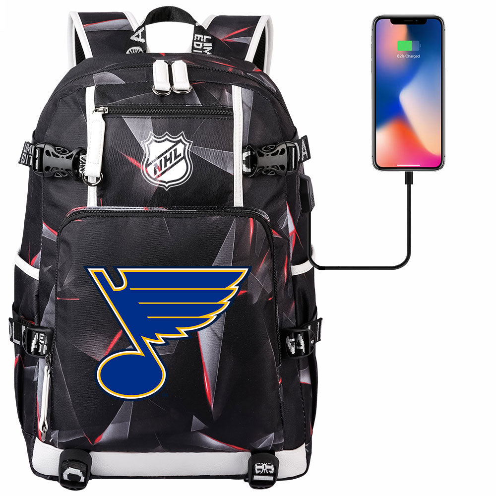 St Louis Blues Hockey League USB Charging Backpack School Notebook Travel Bags