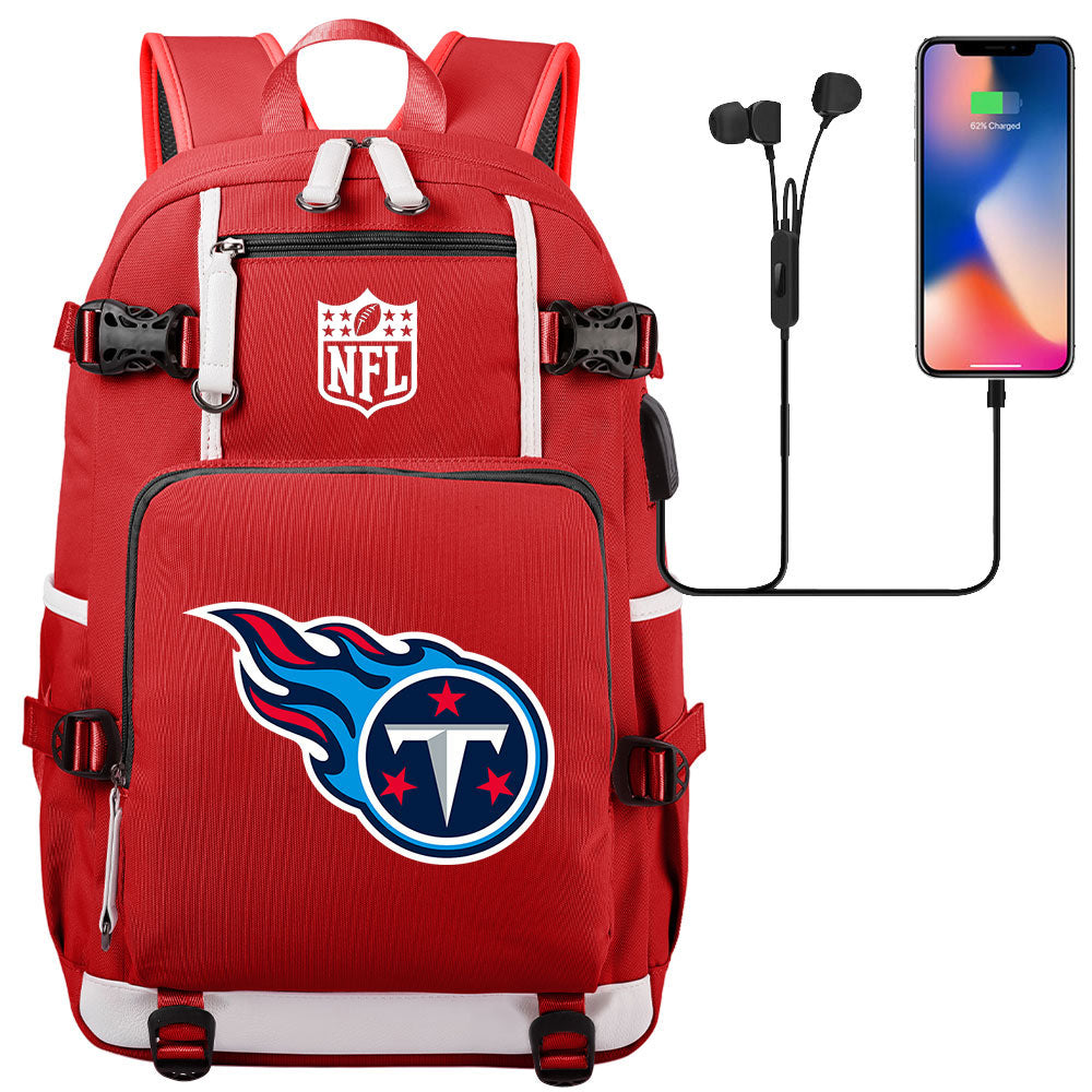 Tennessee Titans Football Team USB Charging Backpack School Notebook Travel Bags