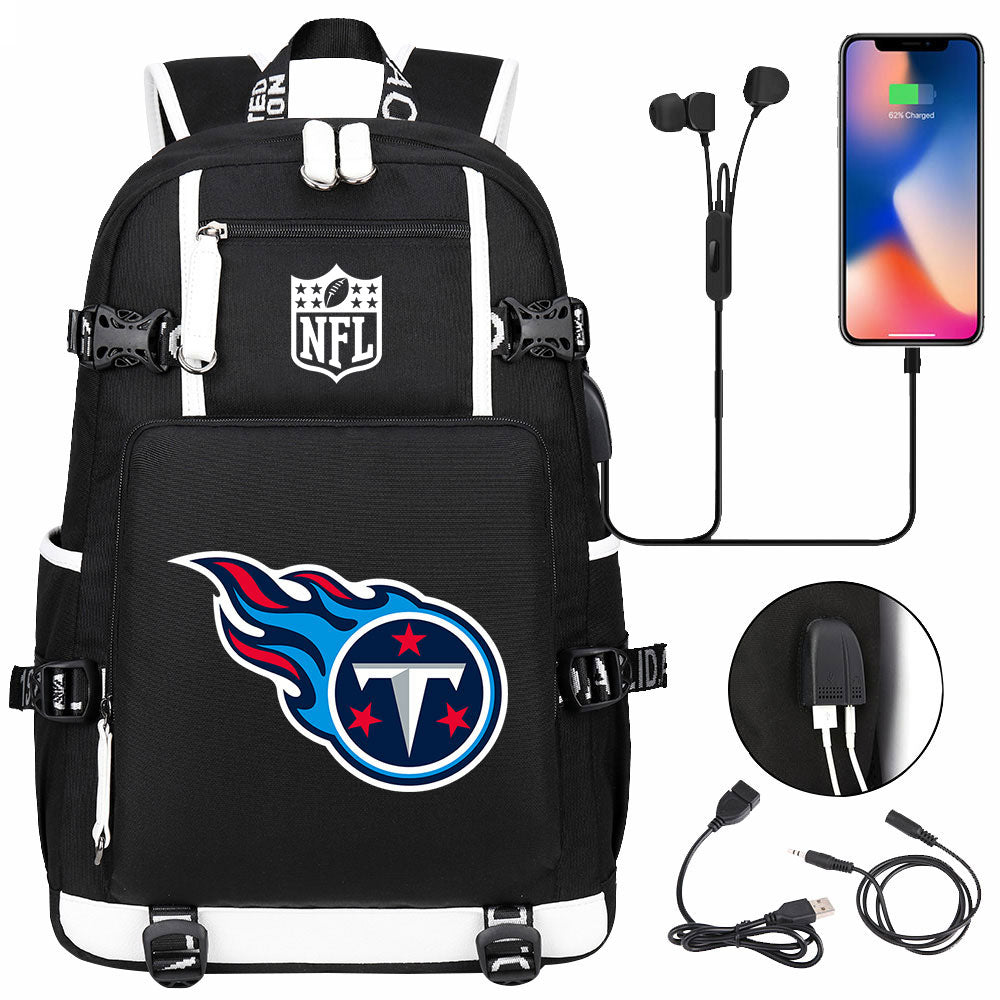 Tennessee Titans Football Team USB Charging Backpack School Notebook Travel Bags