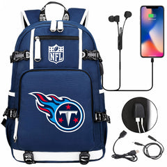 Tennessee Titans Football Team USB Charging Backpack School Notebook Travel Bags