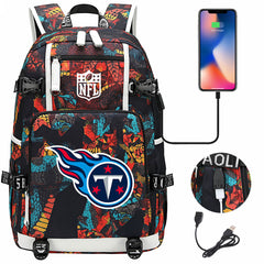 Tennessee Titans Football Team USB Charging Backpack School Notebook Travel Bags