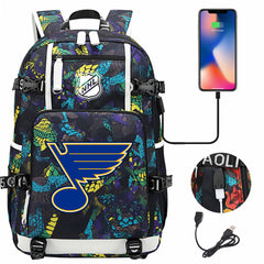 St Louis Blues Hockey League USB Charging Backpack School Notebook Travel Bags