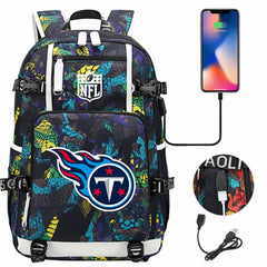 Tennessee Titans Football Team USB Charging Backpack School Notebook Travel Bags