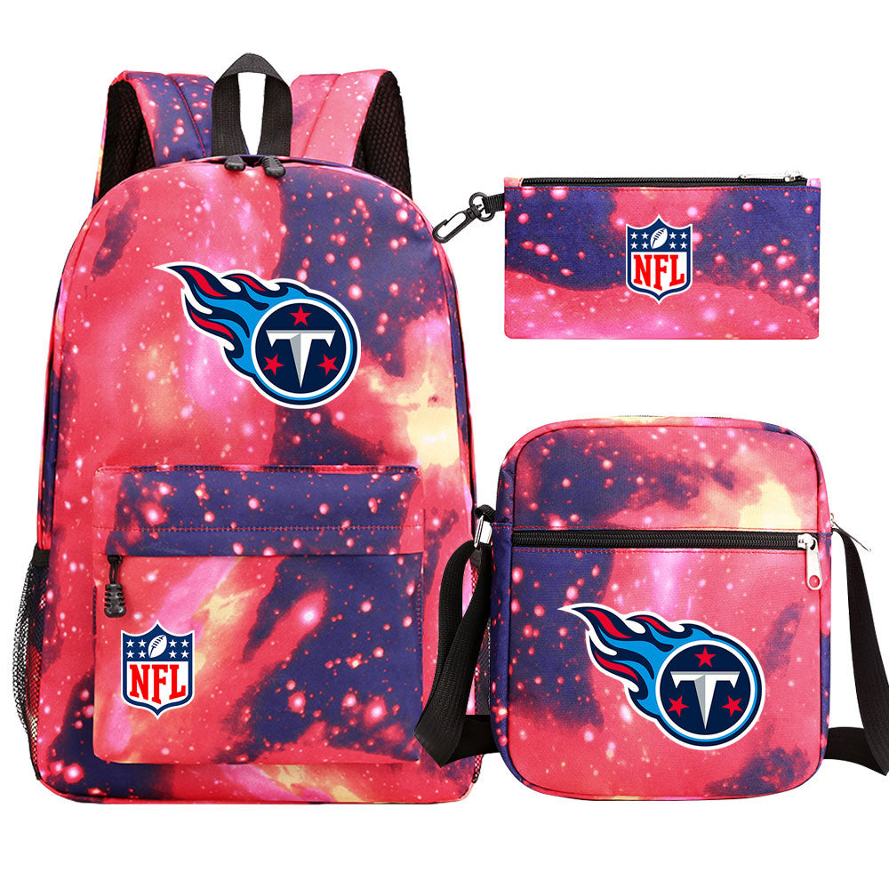 Tennessee Titans Football Team Printed Schoolbag Backpack Shoulder Bag Pencil Bag 3pcs set for Kids Students