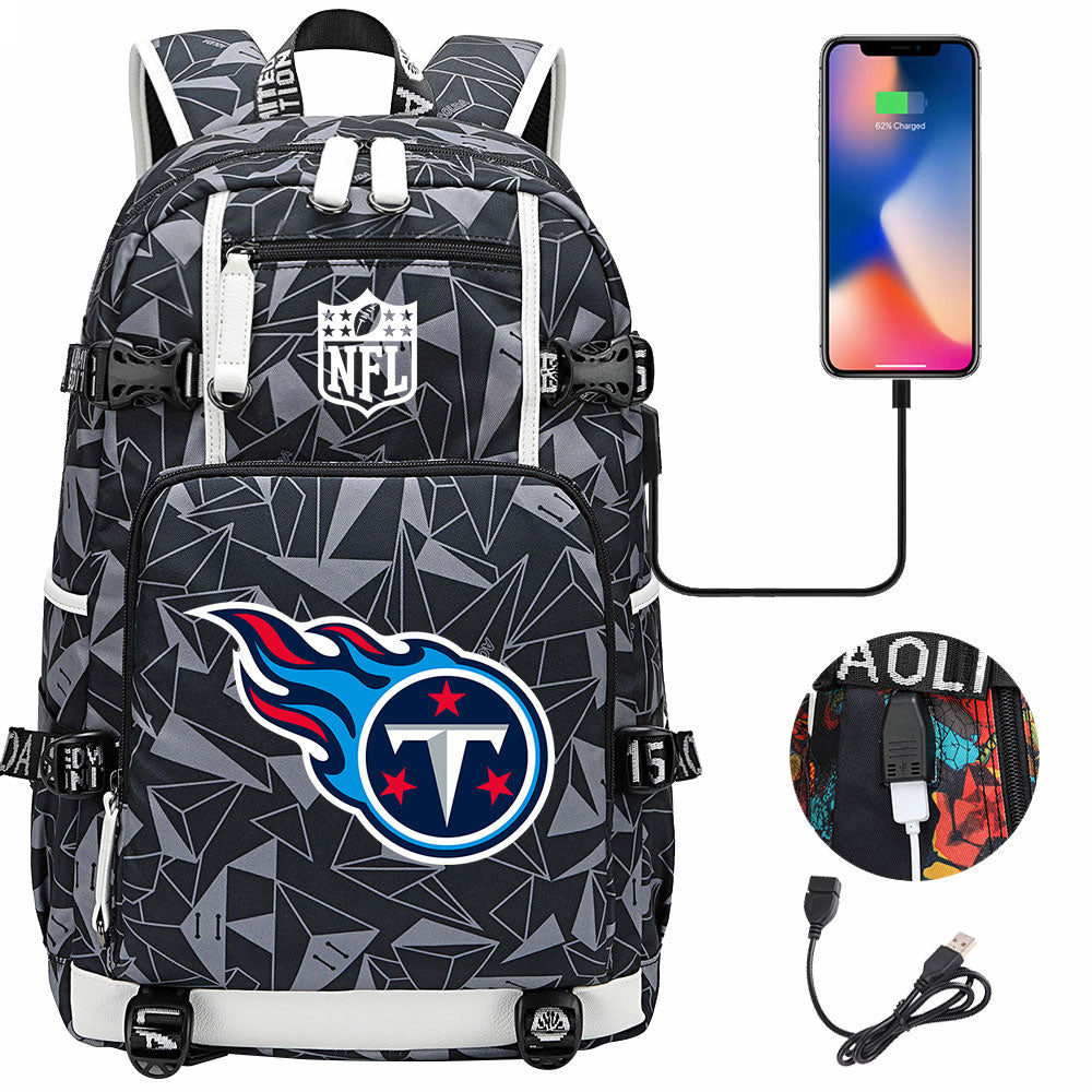 Tennessee Titans Football Team USB Charging Backpack School Notebook Travel Bags