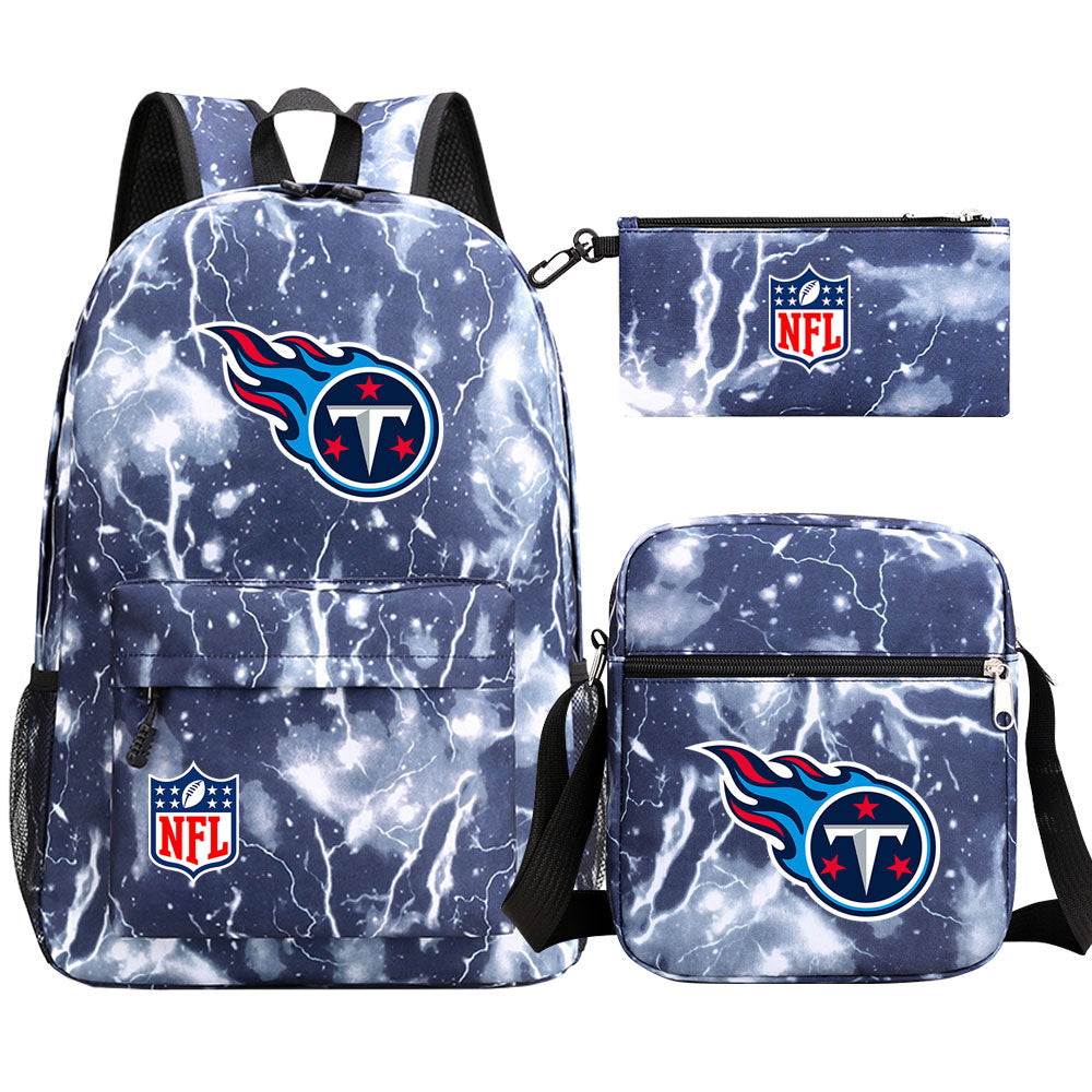 Tennessee Titans Football Team Printed Schoolbag Backpack Shoulder Bag Pencil Bag 3pcs set for Kids Students