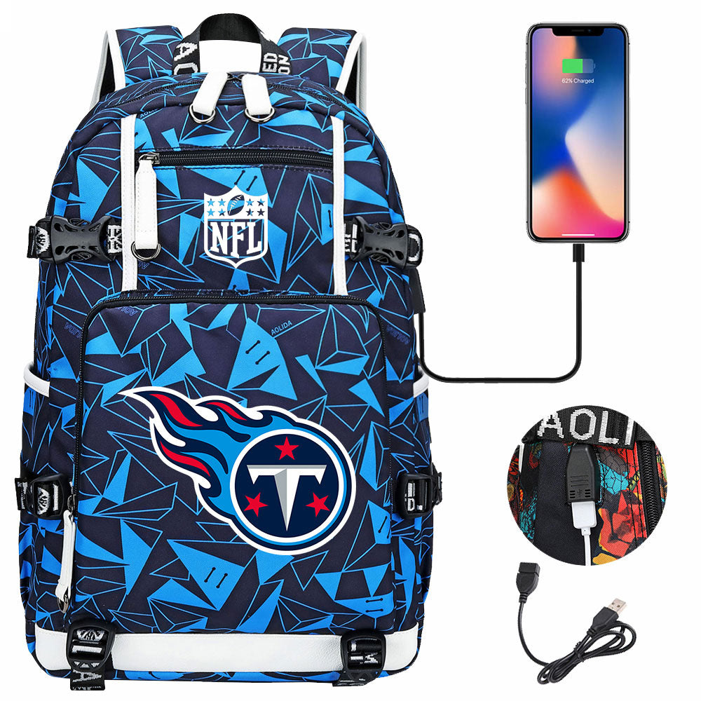 Tennessee Titans Football Team USB Charging Backpack School Notebook Travel Bags