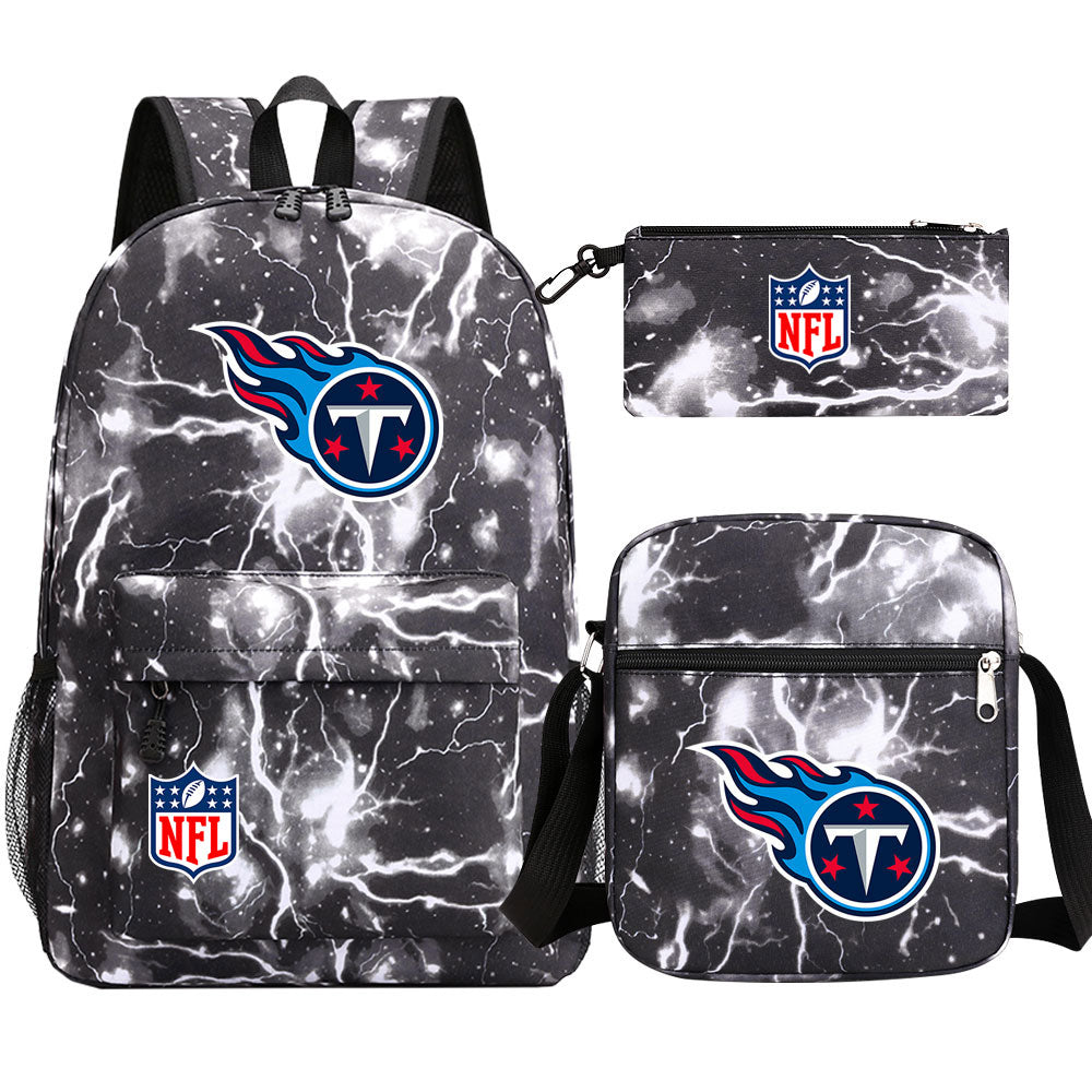 Tennessee Titans Football Team Printed Schoolbag Backpack Shoulder Bag Pencil Bag 3pcs set for Kids Students