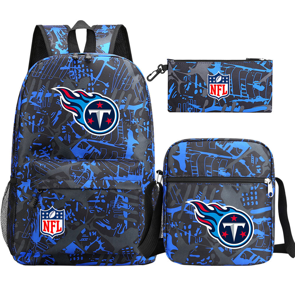 Tennessee Titans Football Team Printed Schoolbag Backpack Shoulder Bag Pencil Bag 3pcs set for Kids Students