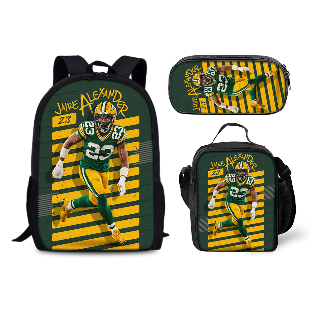 Green Bay Packers Football Team Backpack Schoolbag Lunch Bag Pencil Bag for Kids Students 3PCS