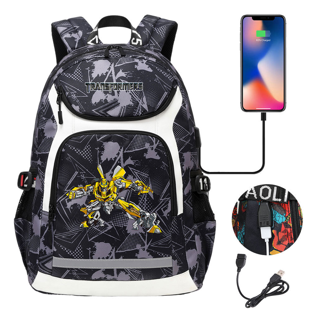 Transformers USB Charging Backpack School Notebook Travel Bags
