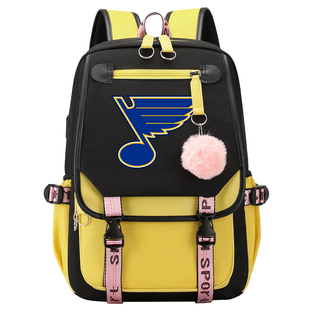 St Louis Blues Hockey League Waterproof Backpack School Notebook Travel Bag USB Charging