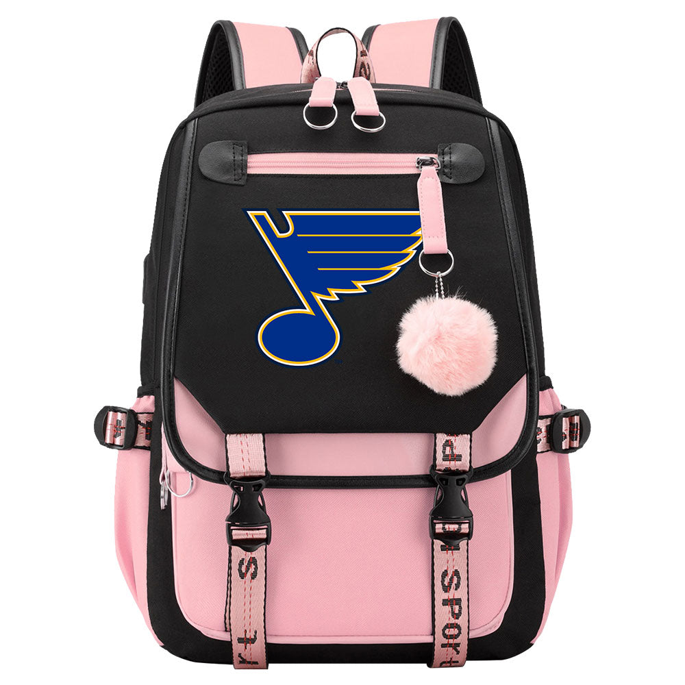 St Louis Blues Hockey League Waterproof Backpack School Notebook Travel Bag USB Charging