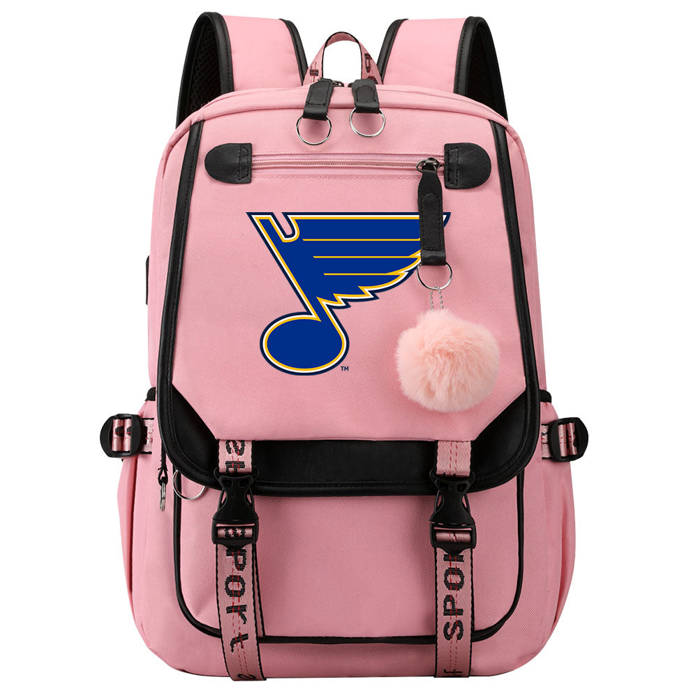 St Louis Blues Hockey League Waterproof Backpack School Notebook Travel Bag USB Charging