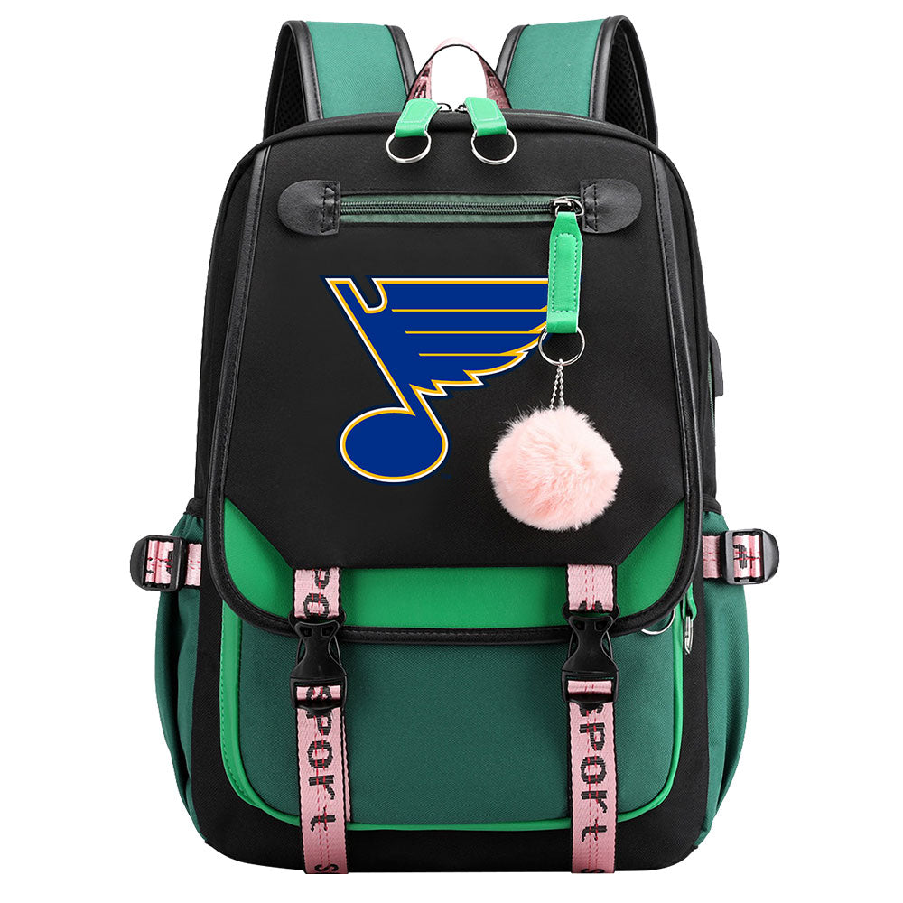 St Louis Blues Hockey League Waterproof Backpack School Notebook Travel Bag USB Charging