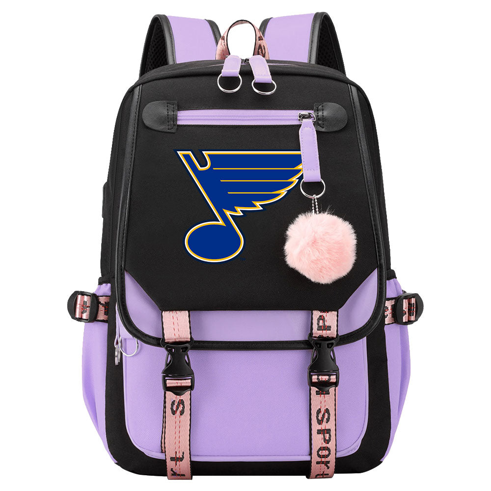 St Louis Blues Hockey League Waterproof Backpack School Notebook Travel Bag USB Charging