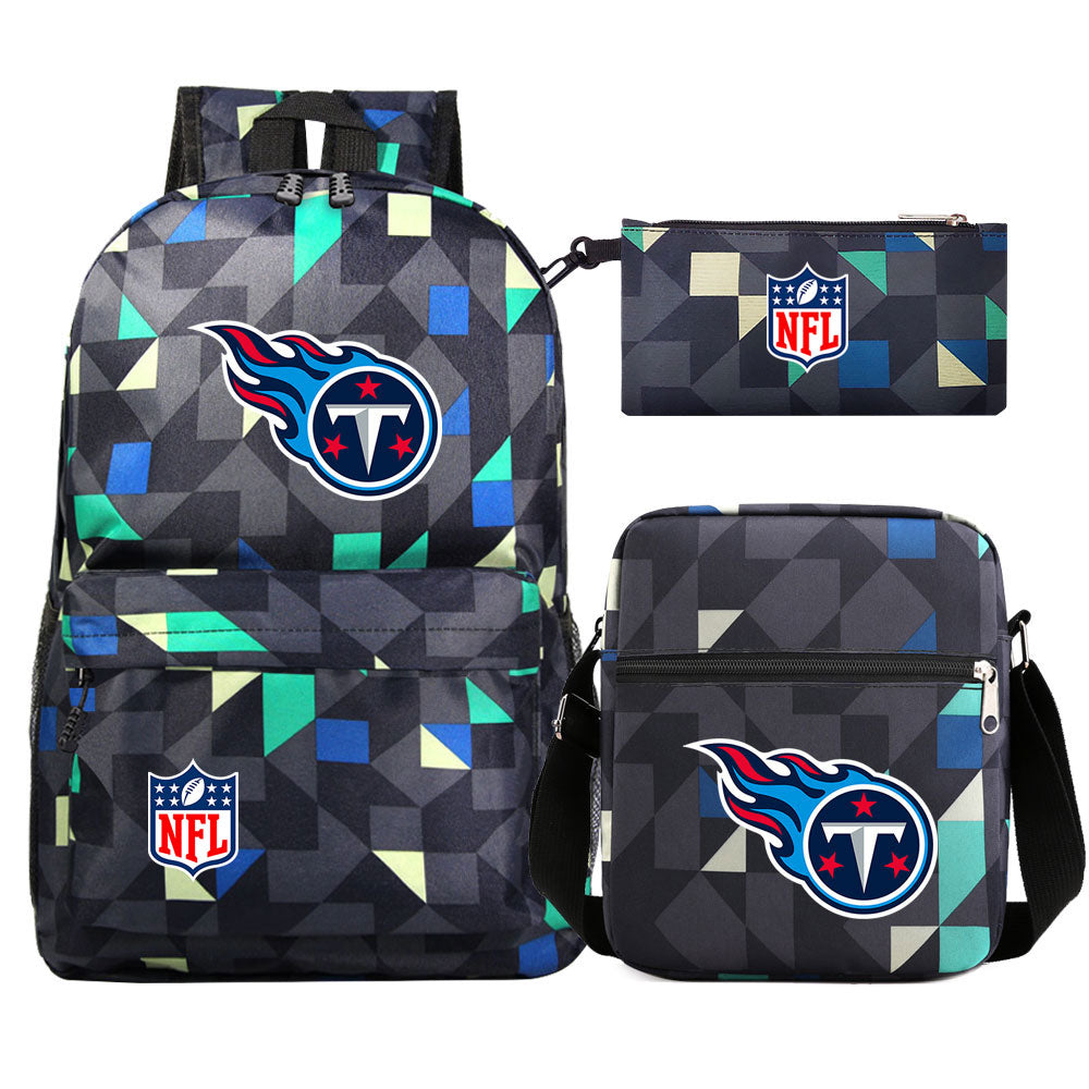 Tennessee Titans Football Team Printed Schoolbag Backpack Shoulder Bag Pencil Bag 3pcs set for Kids Students