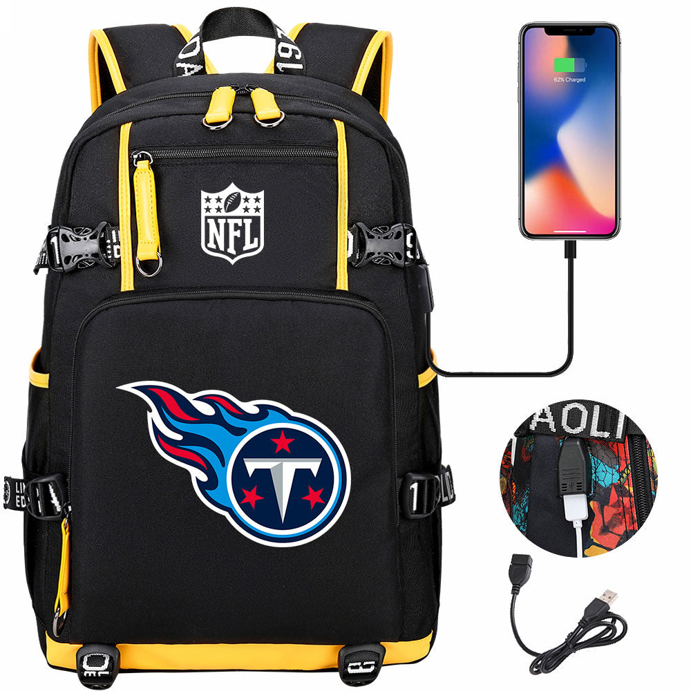 Tennessee Titans Football Team USB Charging Backpack School Notebook Travel Bags