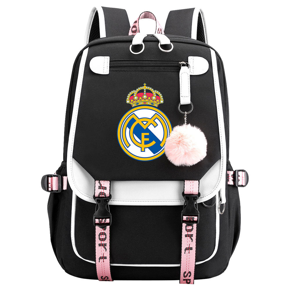 Real Madrid Football Club Waterproof Backpack School Notebook Travel Bags USB Charging
