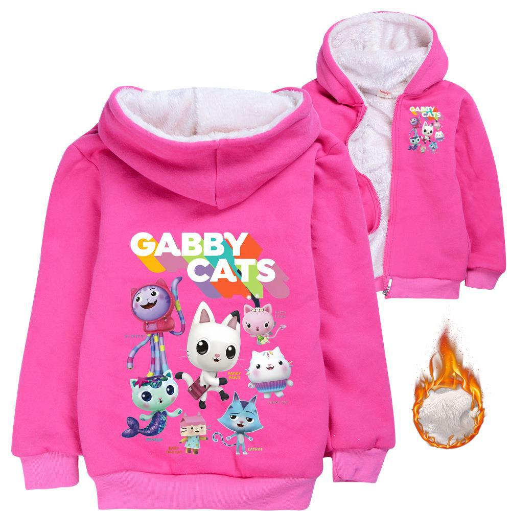 Gabbys Dollhouse Cat Sherpa Lined Hoodie Fleece Sweatshirt Full Zip Hooded Jacket for Kids