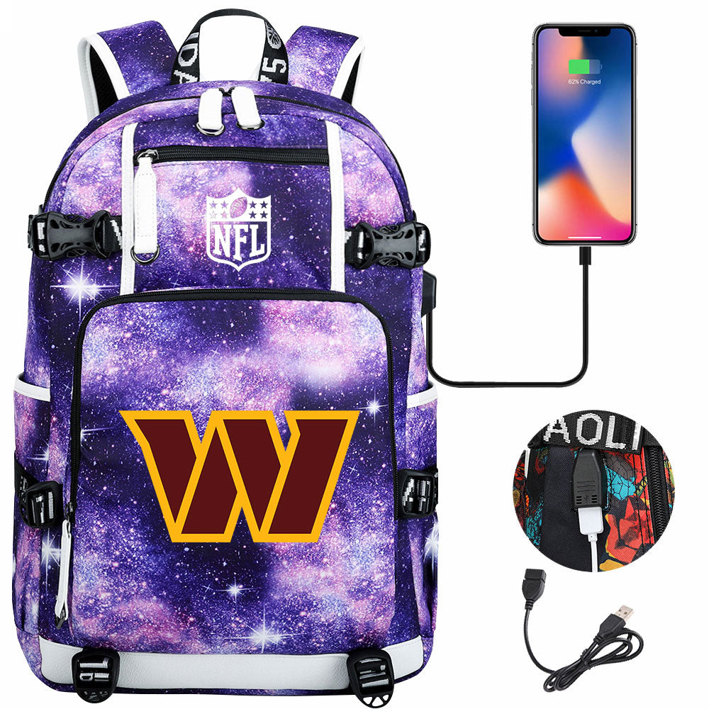 Washington Commanders Football Team USB Charging Backpack School Notebook Travel Bags