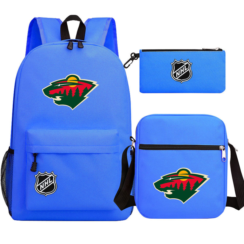 Minnesota Wild Hockey League Printed Schoolbag Backpack Shoulder Bag Pencil Bag 3pcs set for Kids Students