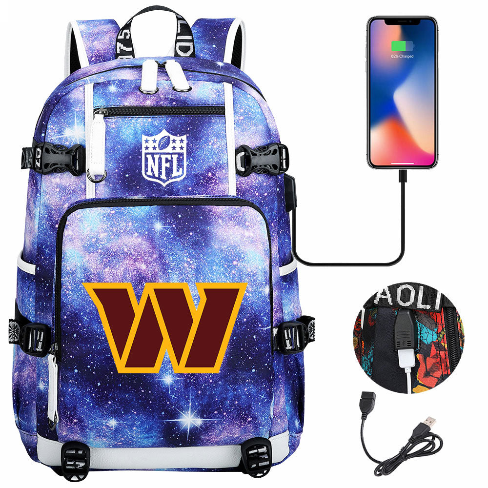 Washington Commanders Football Team USB Charging Backpack School Notebook Travel Bags