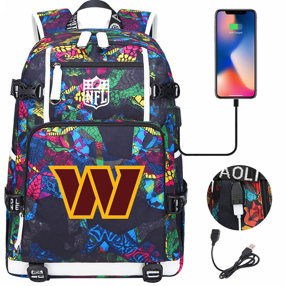 Washington Commanders Football Team USB Charging Backpack School Notebook Travel Bags