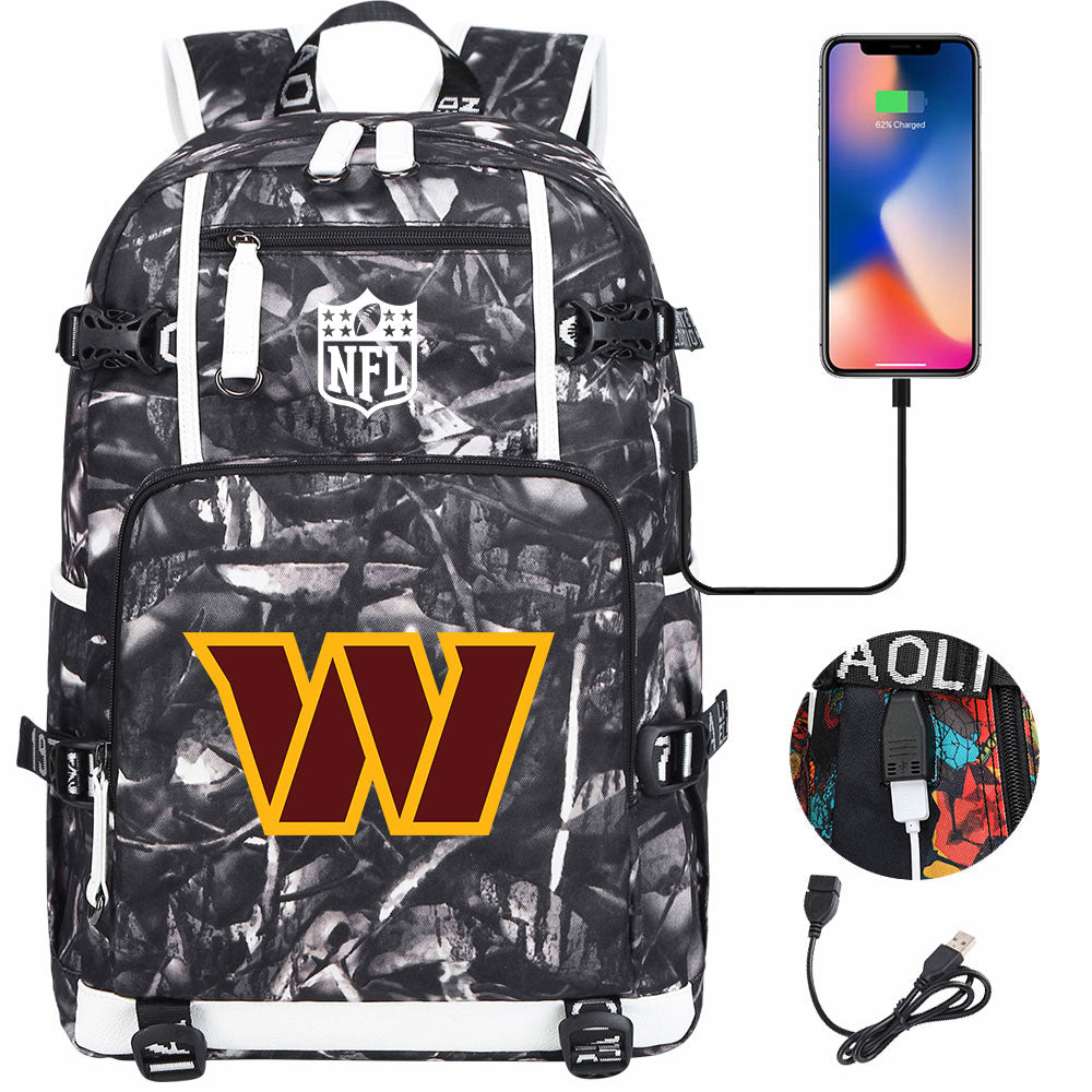 Washington Commanders Football Team USB Charging Backpack School Notebook Travel Bags