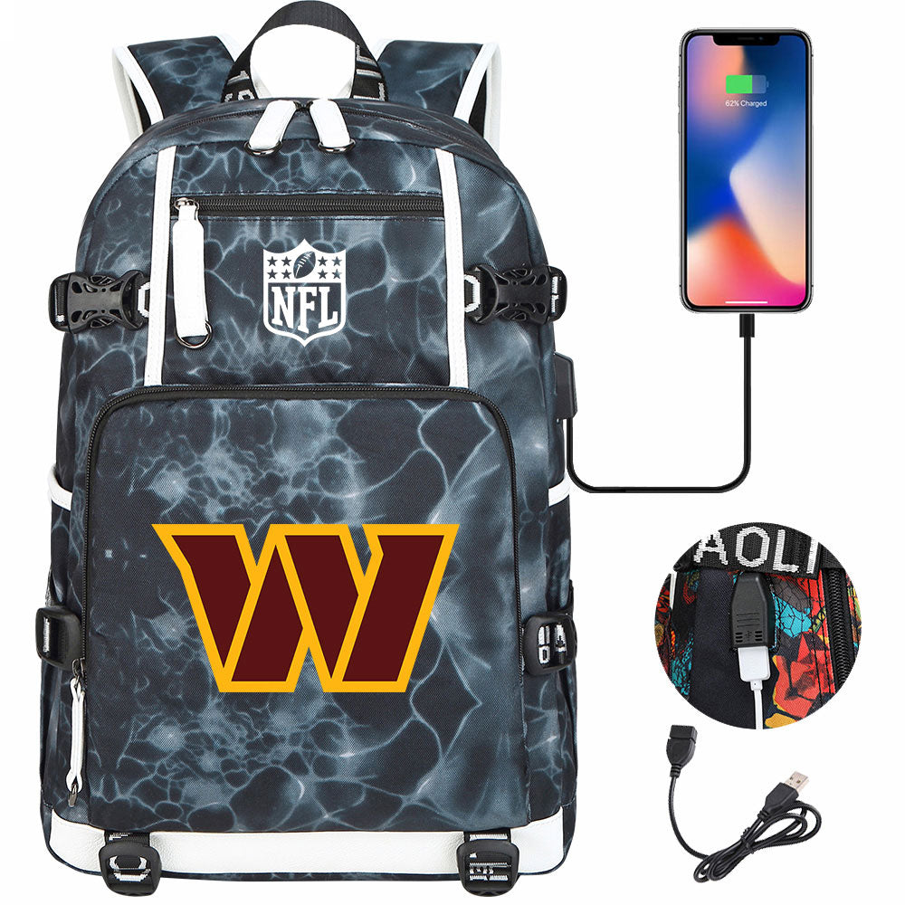 Washington Commanders Football Team USB Charging Backpack School Notebook Travel Bags