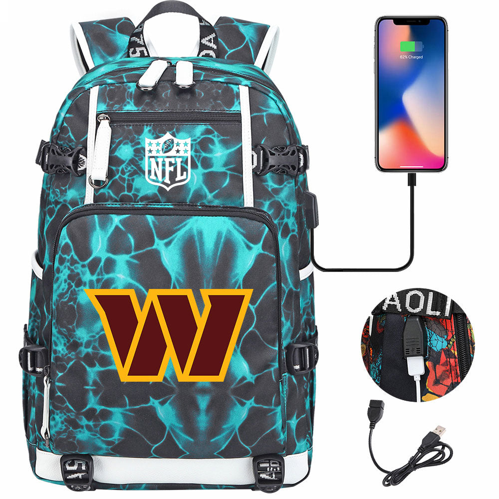 Washington Commanders Football Team USB Charging Backpack School Notebook Travel Bags