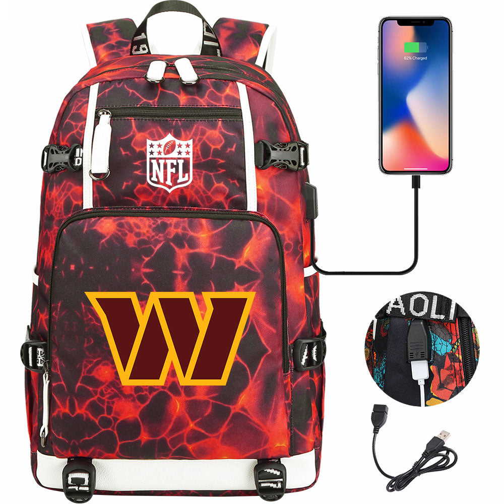 Washington Commanders Football Team USB Charging Backpack School Notebook Travel Bags