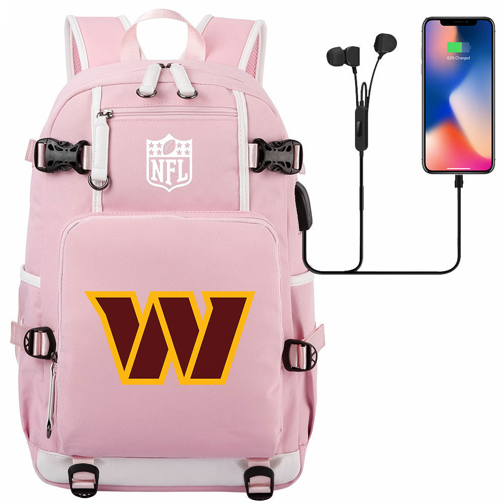 Washington Commanders Football Team USB Charging Backpack School Notebook Travel Bags