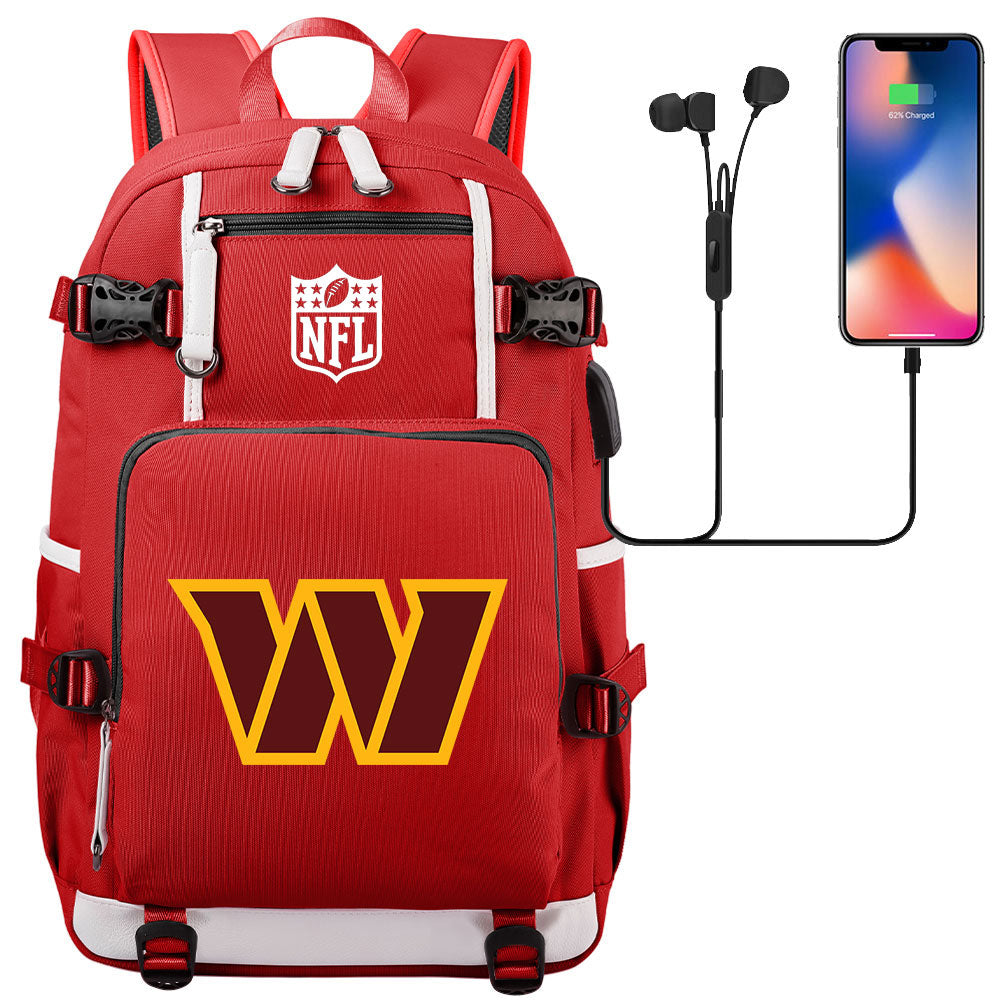 Washington Commanders Football Team USB Charging Backpack School Notebook Travel Bags