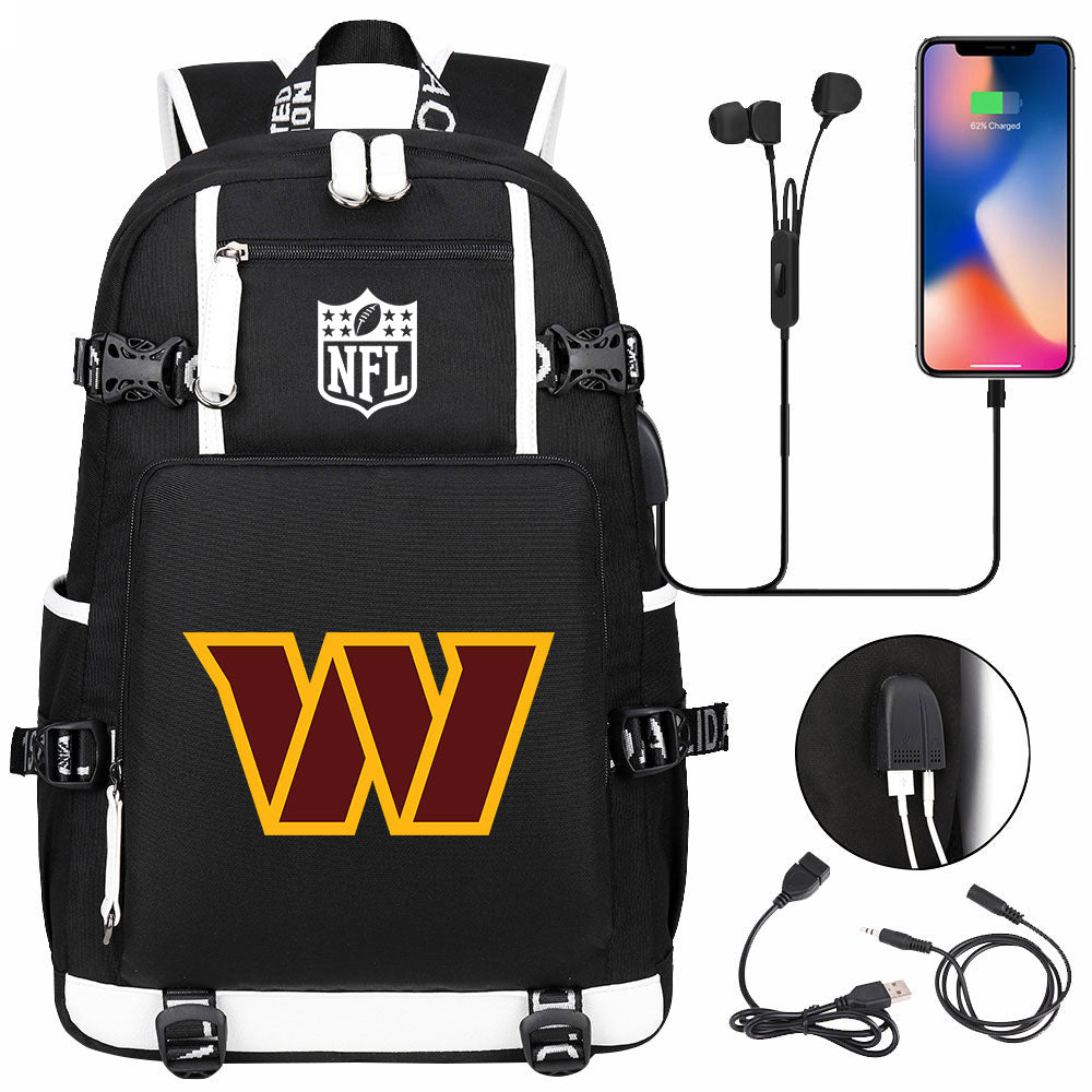 Washington Commanders Football Team USB Charging Backpack School Notebook Travel Bags