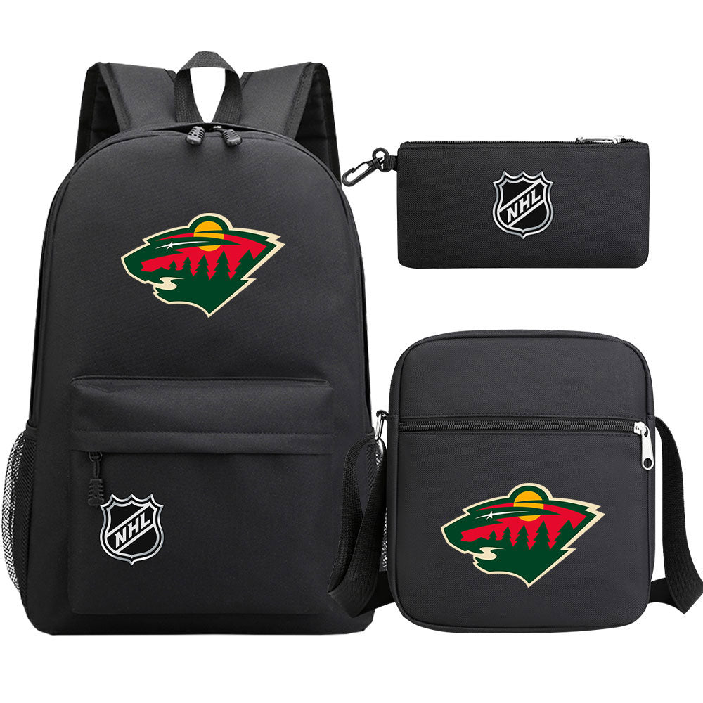 Minnesota Wild Hockey League Printed Schoolbag Backpack Shoulder Bag Pencil Bag 3pcs set for Kids Students