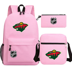 Minnesota Wild Hockey League Printed Schoolbag Backpack Shoulder Bag Pencil Bag 3pcs set for Kids Students