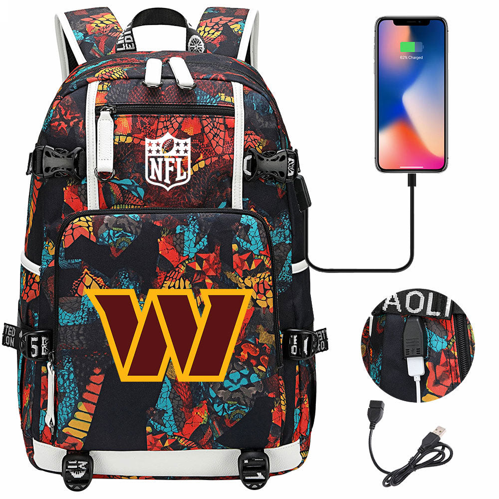 Washington Commanders Football Team USB Charging Backpack School Notebook Travel Bags