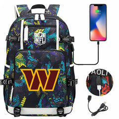 Washington Commanders Football Team USB Charging Backpack School Notebook Travel Bags