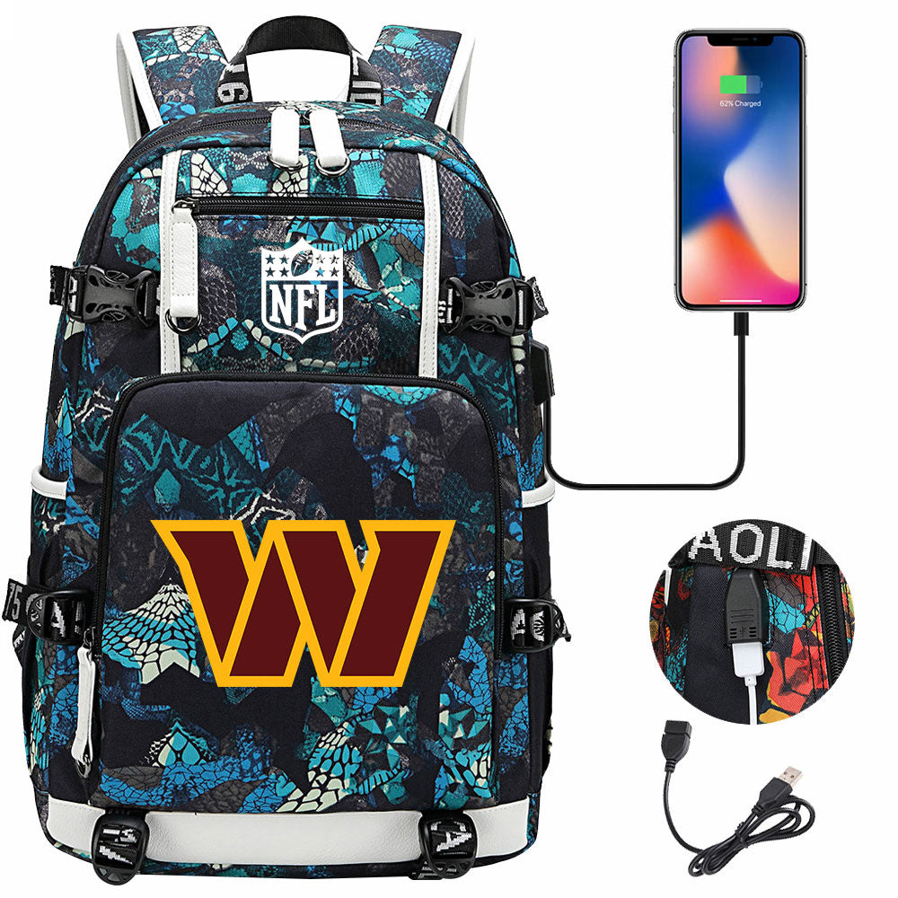 Washington Commanders Football Team USB Charging Backpack School Notebook Travel Bags