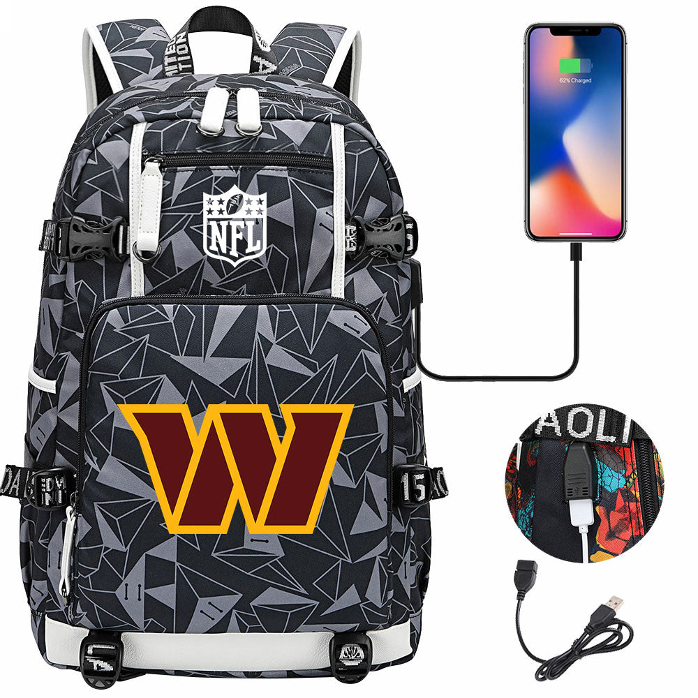 Washington Commanders Football Team USB Charging Backpack School Notebook Travel Bags