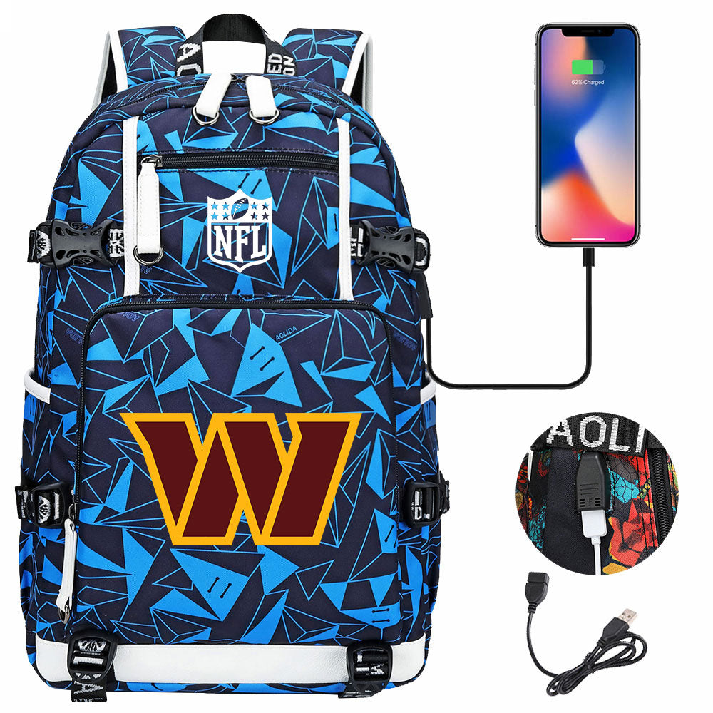 Washington Commanders Football Team USB Charging Backpack School Notebook Travel Bags