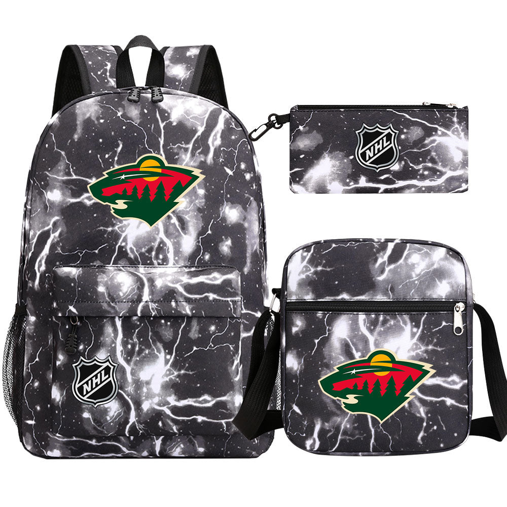 Minnesota Wild Hockey League Printed Schoolbag Backpack Shoulder Bag Pencil Bag 3pcs set for Kids Students