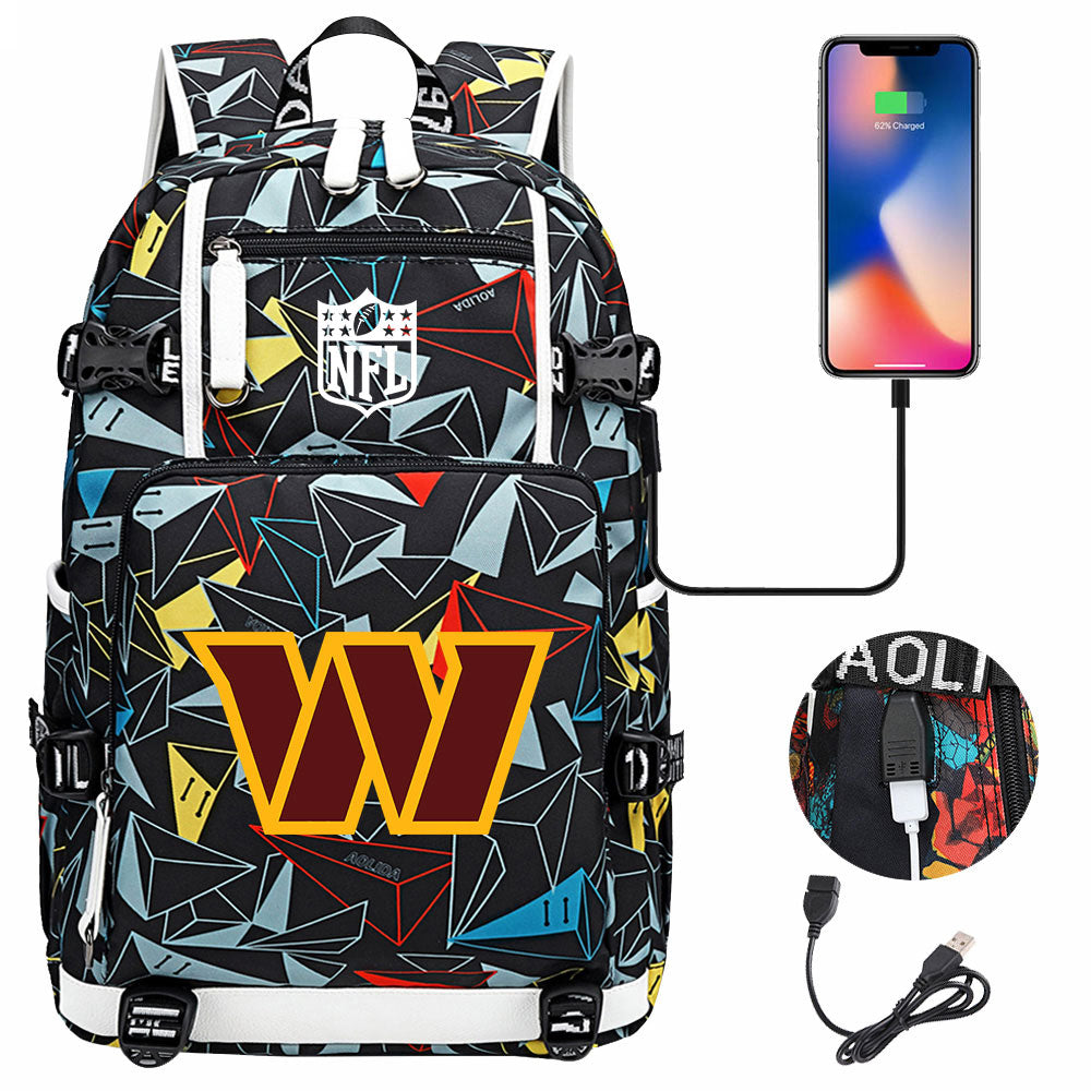 Washington Commanders Football Team USB Charging Backpack School Notebook Travel Bags