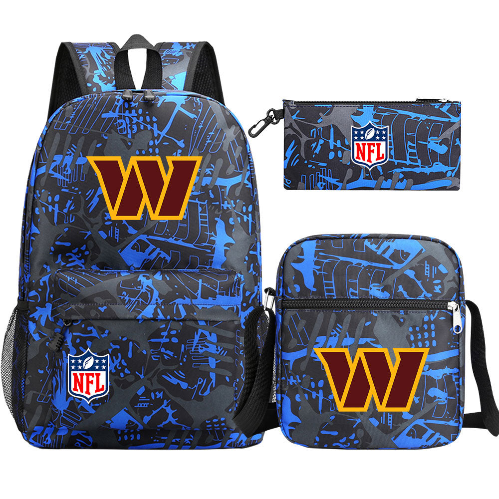 Washington Commanders Football Team Printed Schoolbag Backpack Shoulder Bag Pencil Bag 3pcs set for Kids Students